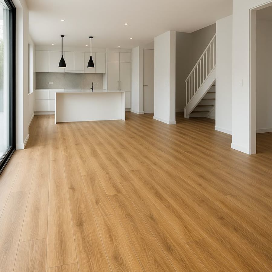 Laminate floor in an open-plan living room