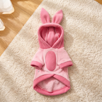 The Pink Piglet Costume laid flat: pink fleece, hood with long ears