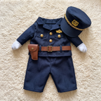 The Officer Pup Costume laid flat with the police cap