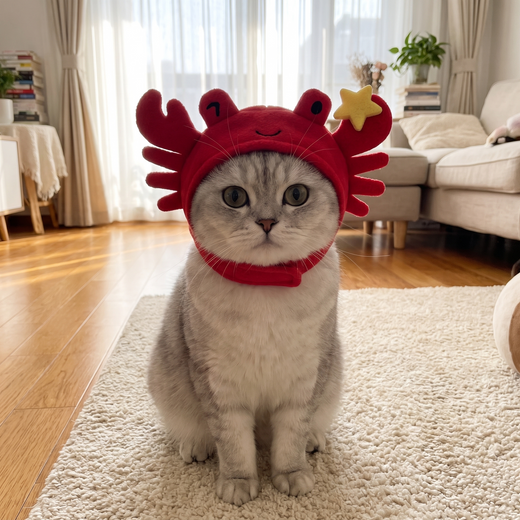 British Shorthair cat wearing the Snappy Crab Hat