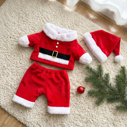 The Santa Paws Costume laid flat with the Santa hat