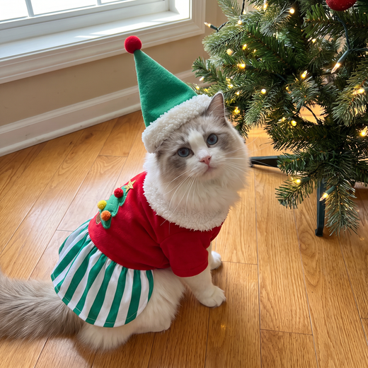 Ragdoll cat in the Merry Elf Dress