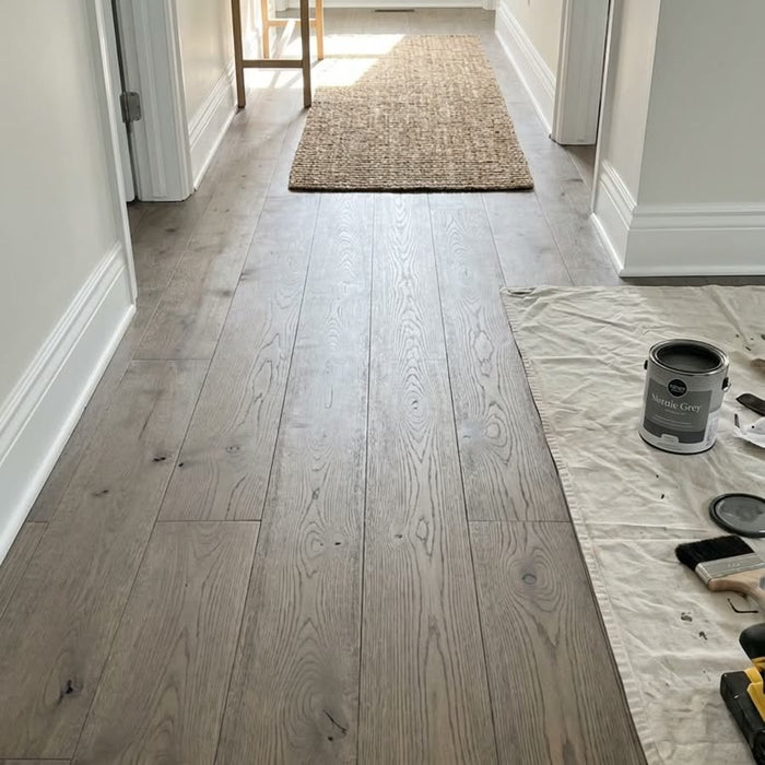 Sealed hardwood floor in a hallway
